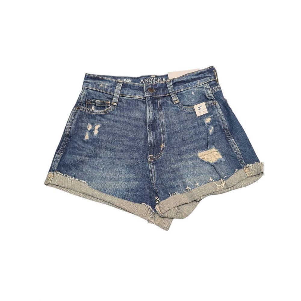 NWT Arizona Highest-Rise denim shorts distressed design 3-inch inseam Juniors 00